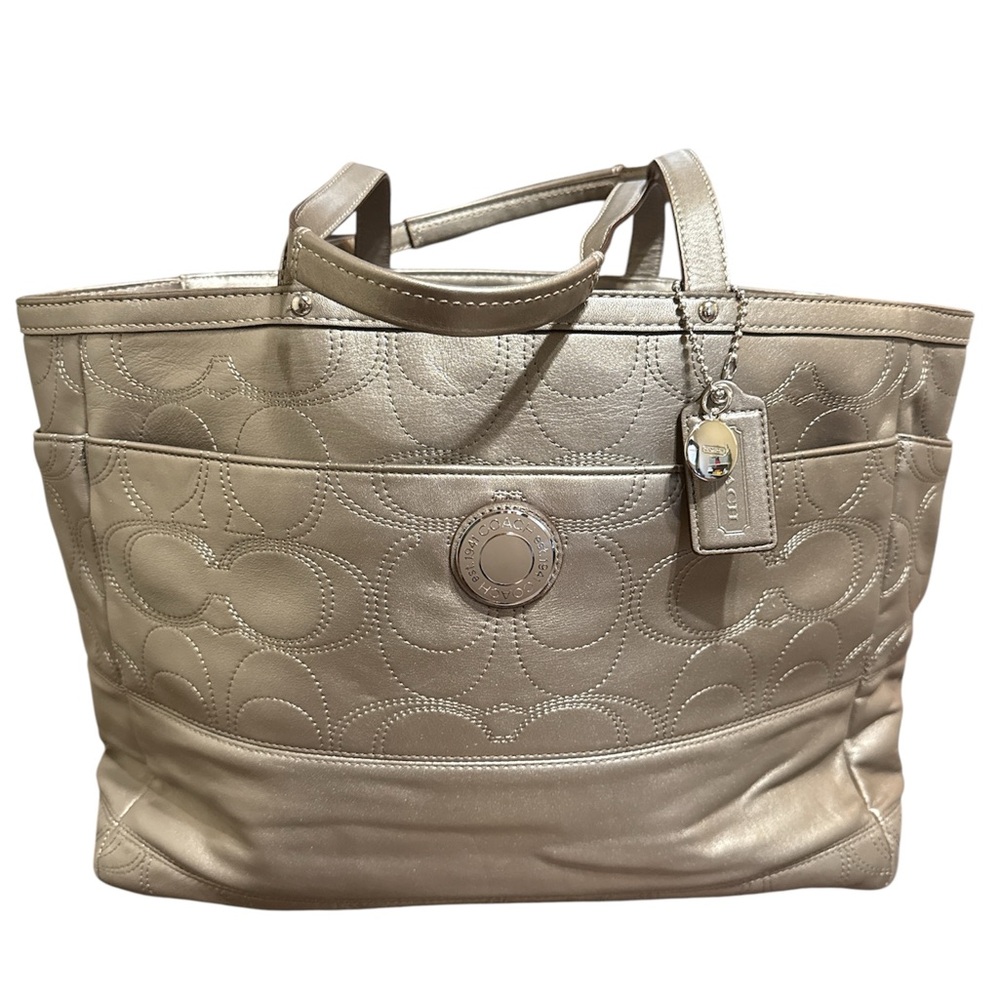 Coach Metallic Champagne Leather Tote Bag